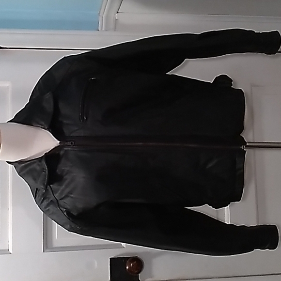 Vintage 1990s Y2K leather motorcycle coat jacket black